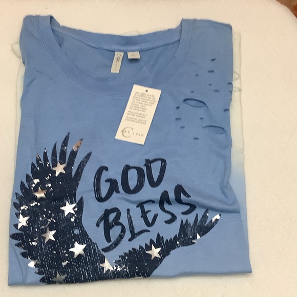Cato Tops - Cato Light Blue Tee with Eagle and Stars